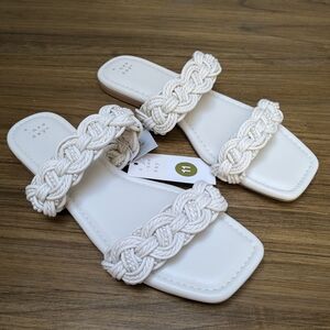 NWT A New Day Cream Sarafina Woven Pearl Square Toe Flat Sandals Size 11